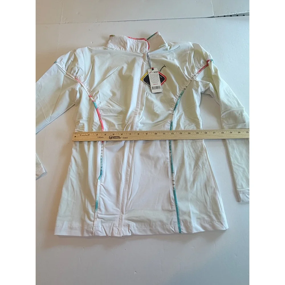 SwingDish Womens Golf Set Sleeveless Polo Top and Full Zip Jacket White Floral S
